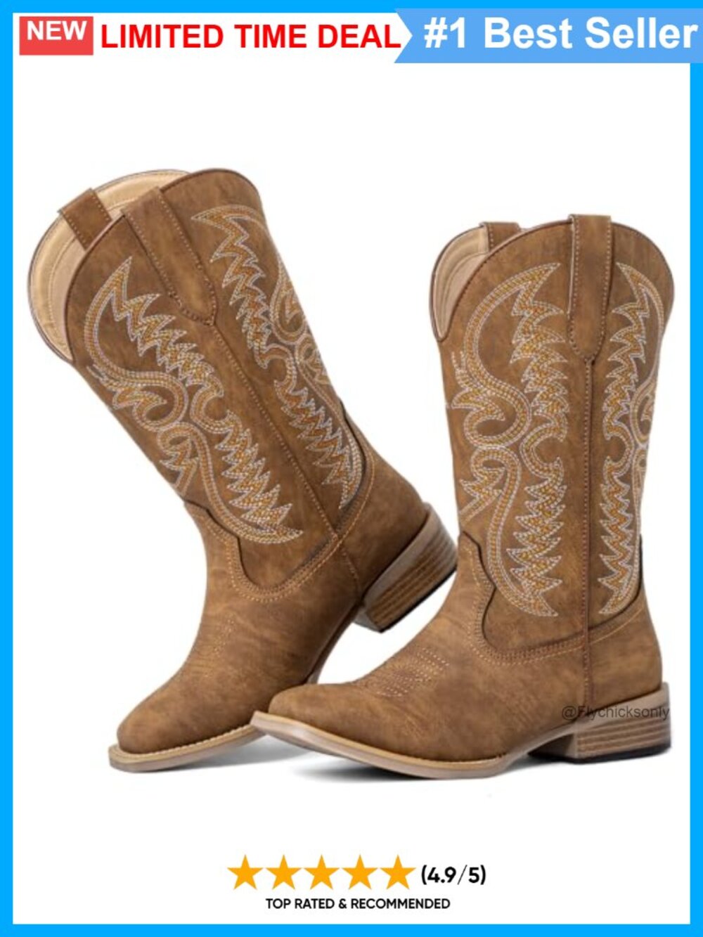 Extra Wide Calf Cowboy Boots Women Square Toe Faux Leather